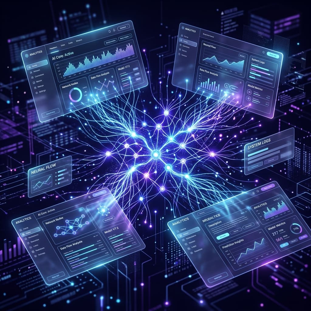 AI neural network and interface elements built by mlmade.ai
